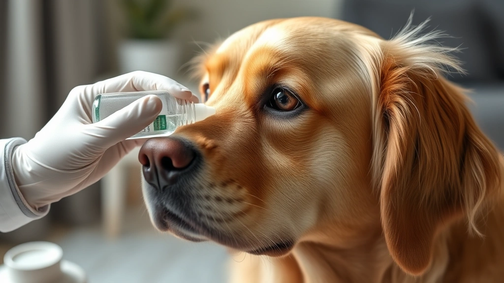 glaucoma in dogs -
Photorealistic image of dog eye drops being administered to a golden retriever&