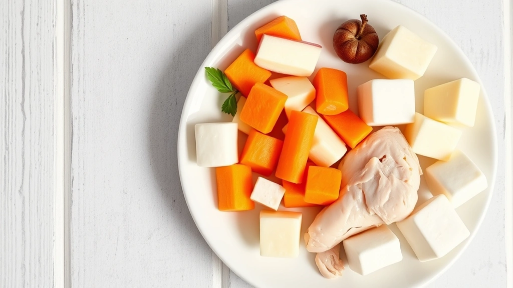 glizzy hot dog -
photorealistic overhead shot of healthy dog treat alternatives arranged on a wh