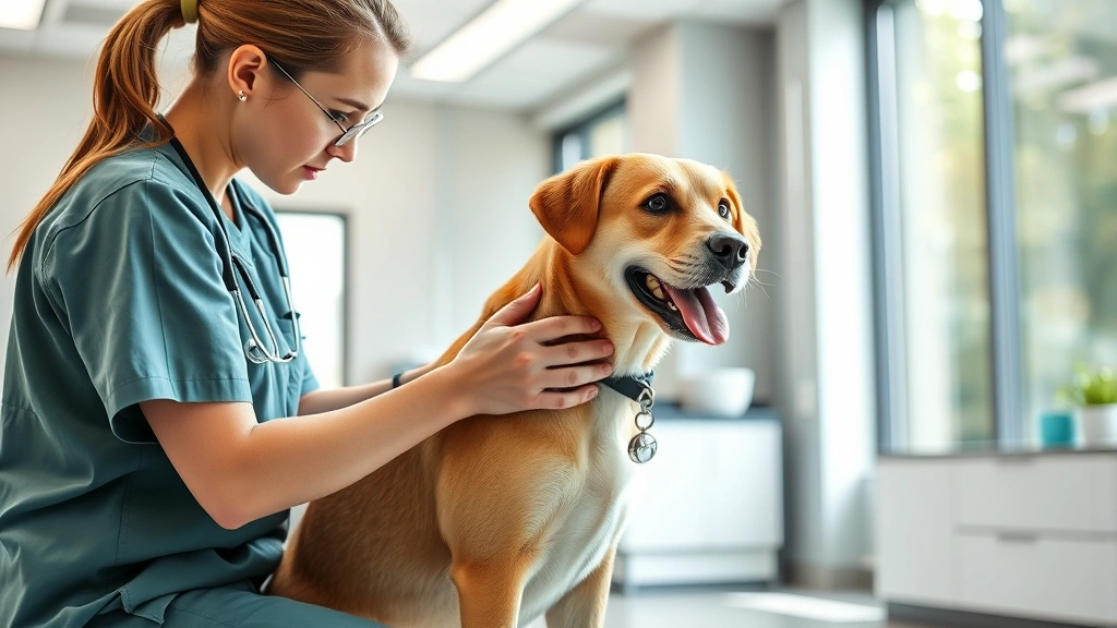 glizzy hot dog -
photorealistic image of a veterinarian examining a medium-sized dog during a we