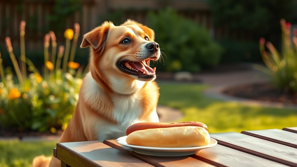 gluten free hot dog buns -
Photorealistic side view of a happy medium-sized dog sitting at a picnic table 