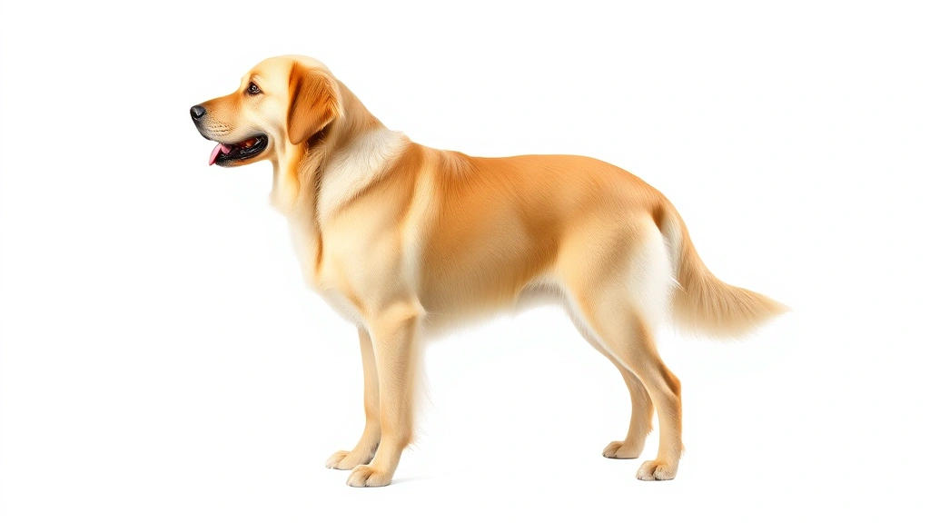 golden breed dog price -
Photorealistic style: Adult Golden Retriever standing in profile on white backg
