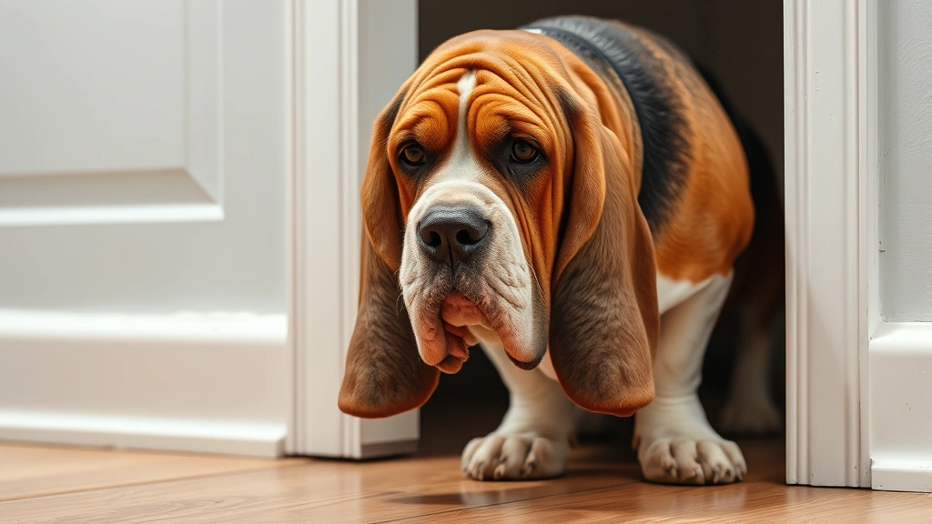 goofy ahh dog -
A basset hound with extremely droopy ears and wrinkled face attempting to squee