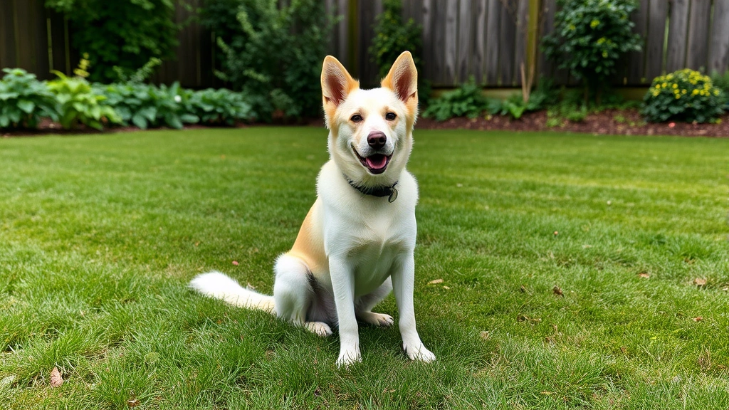 gourmet hot dogs -
sitting obediently on grass in a backyard setting
