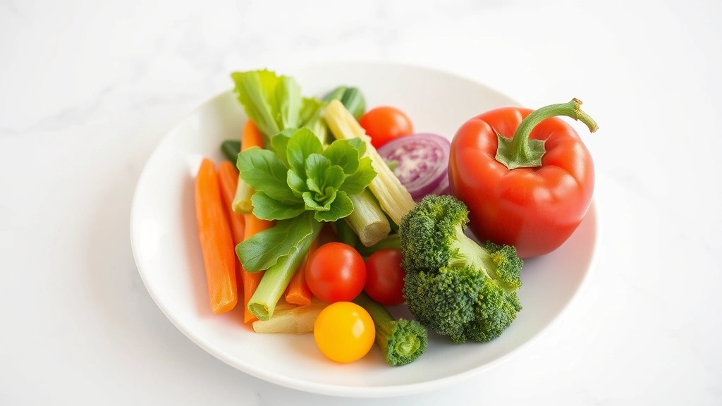 gourmet hot dogs -
and fresh vegetables on a clean white plate
