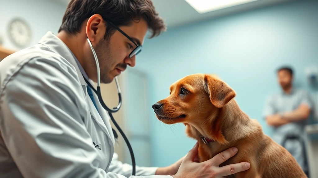 grapes and raisins toxicity -
Photorealistic veterinary examination scene showing a vet checking a small brow