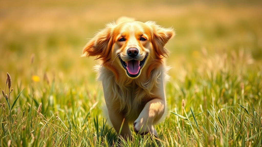 green-lipped mussel supplements -
Photorealistic image of a happy senior golden retriever running through a grass