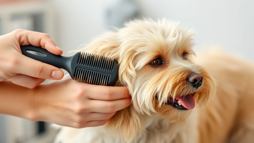grooming brush dog -
showing proper brushing technique on the dog’s fluffy coat
