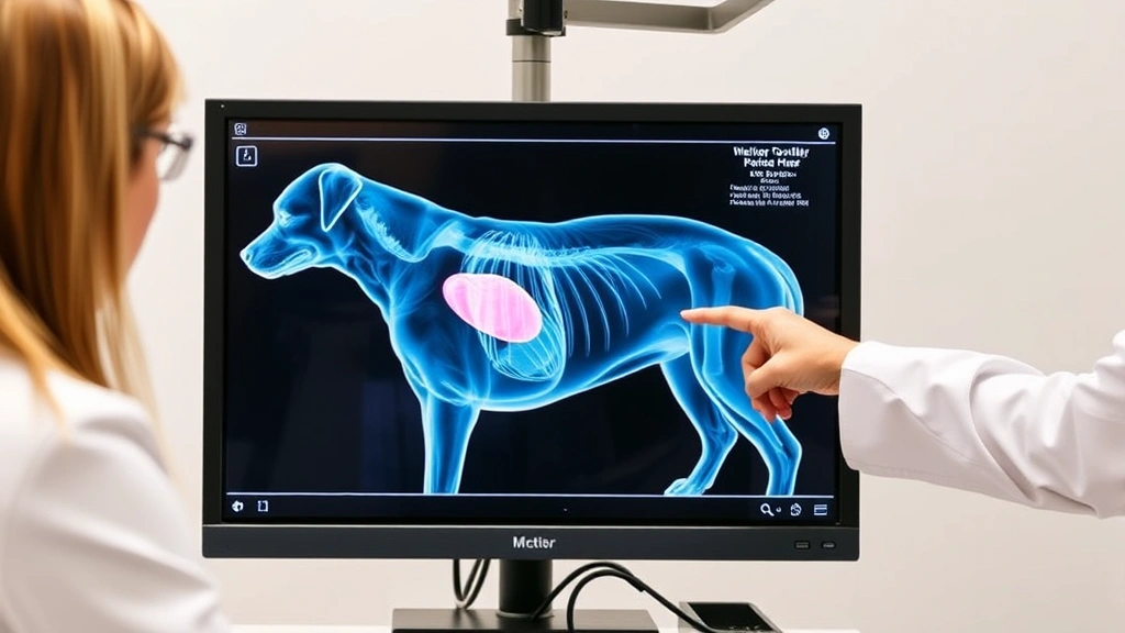 heartworm in dogs -
Photorealistic chest X-ray visualization displayed on a veterinary monitor show