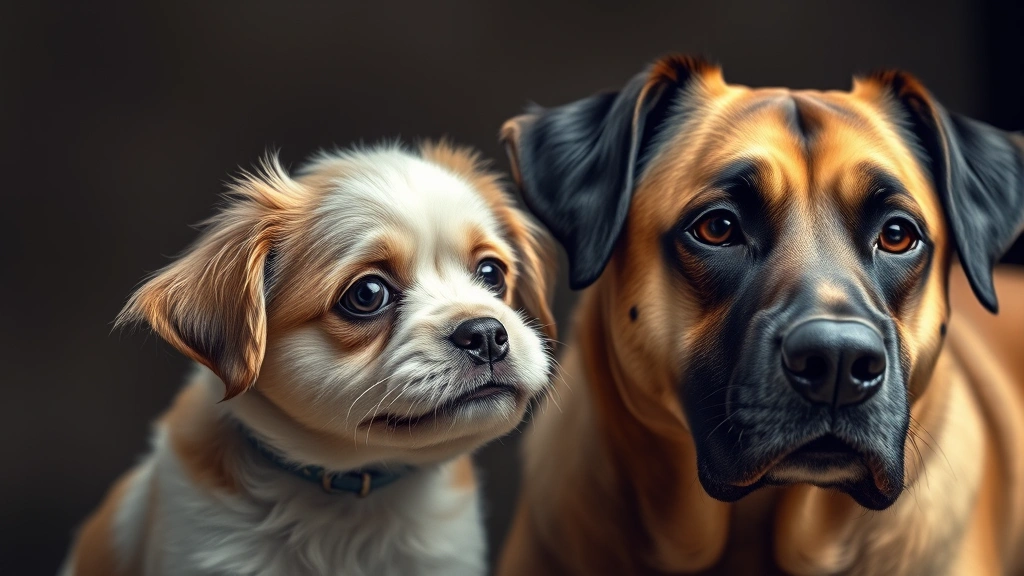 himalayan dog chew -
Photorealistic image of a small dog and large dog side by side
