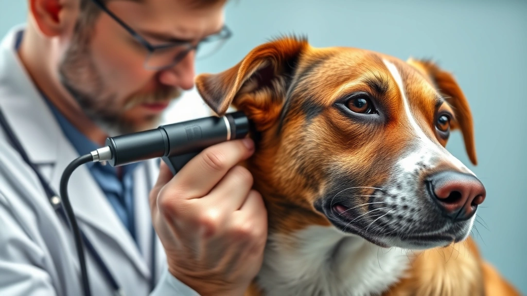 home remedies for dog ear infection -
Photorealistic image of a veterinarian examining a dog’s ear with an otos