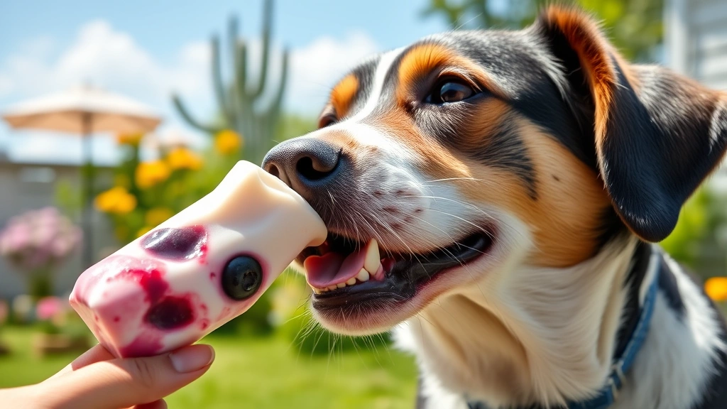 homemade dog treats -
Photorealistic close-up of a dog eagerly eating a frozen yogurt pop treat on a