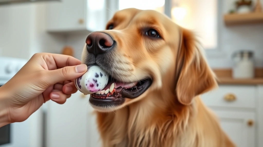 homemade dog treats recipes vet approved -
Photorealistic image of a golden retriever happily eating a frozen blueberry yo