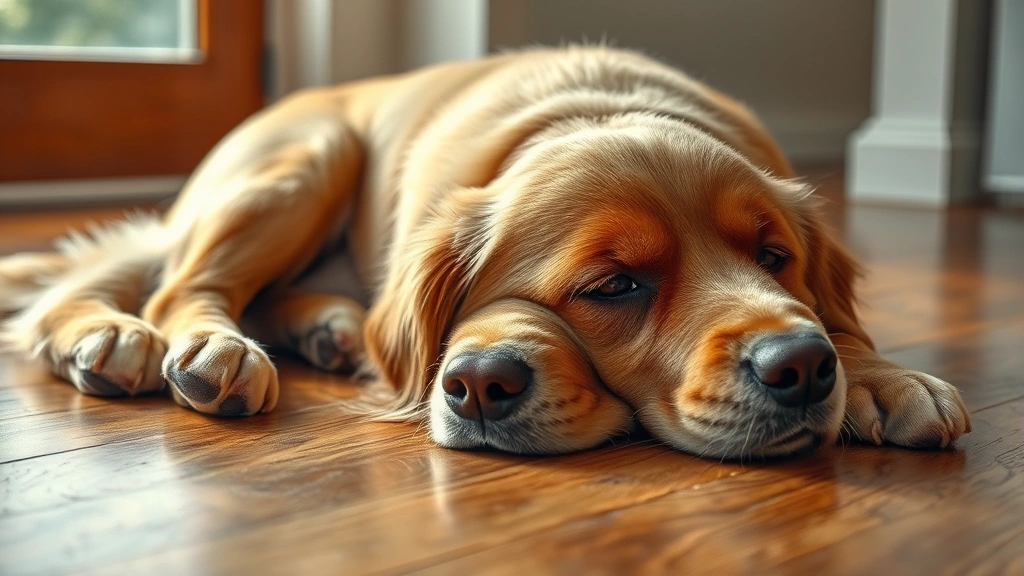 hookworm disease in dogs -
Photorealistic image of a young golden retriever lying down on a wooden floor l