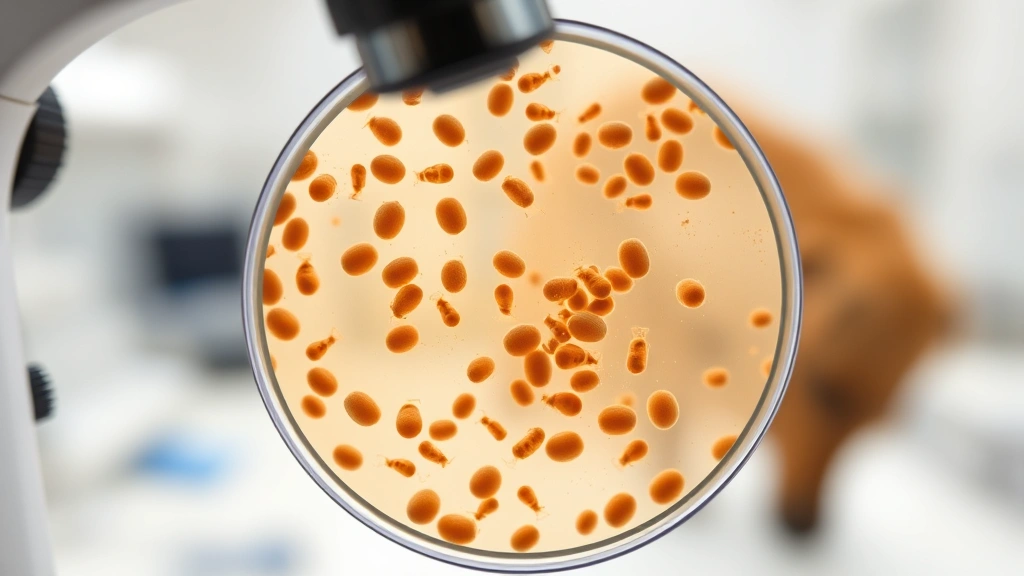 hookworm disease in dogs -
Photorealistic veterinary microscope view showing hookworm eggs and larvae in a