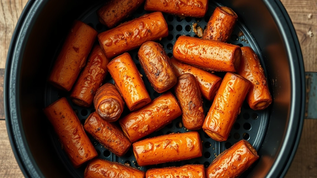 hot dog burnt ends -
Photorealistic overhead shot of hot dog burnt ends being prepared in an air fry