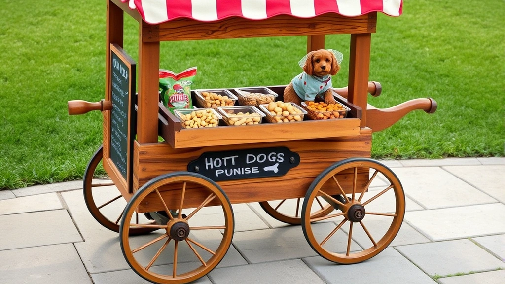 hot dog cart -
Photorealistic photograph of a vintage-style wooden hot dog cart with rustic wh