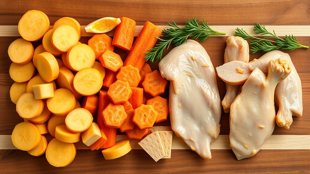 hot dog roller -
Photorealistic image of various safe dog treats including sliced sweet potatoes