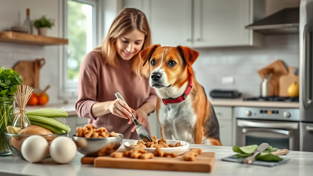 hot dog roller -
Photorealistic image of a dog owner preparing homemade dog treats in a modern k