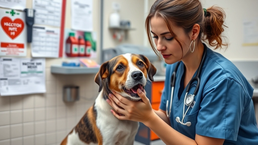 hotel for homeless dogs -
Photorealistic image of a veterinarian examining a shelter dog during medical i