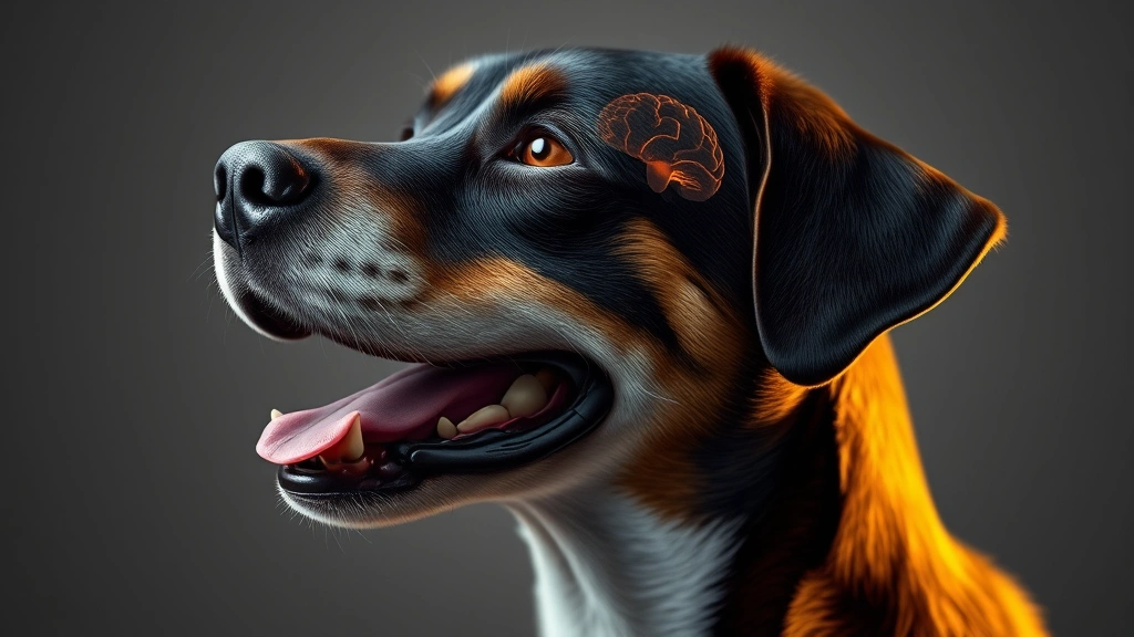 how big is a dog's brain -
Photorealistic image of a happy dog’s head in profile showing brain highl