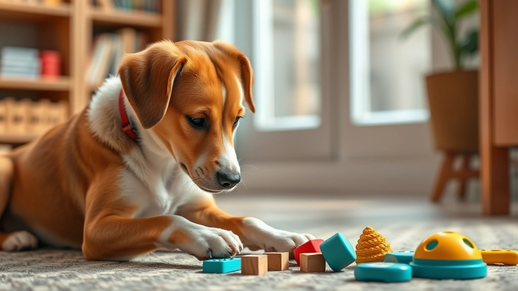 how big is a dog's brain -
Photorealistic photograph of a dog playing with puzzle toys and training, showi