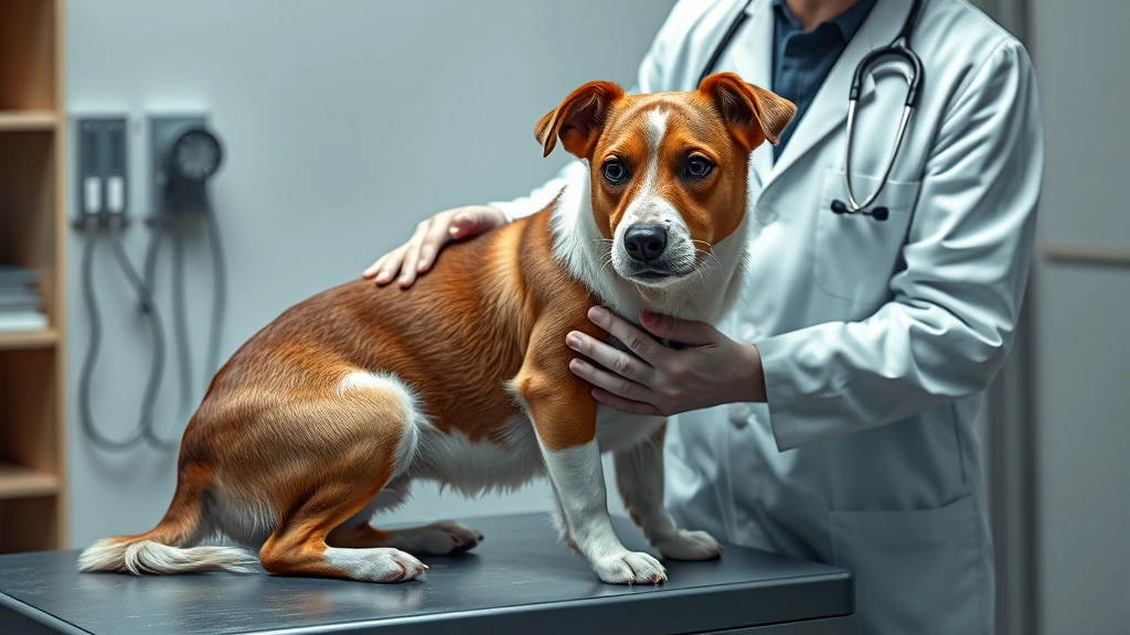 how can i tell if my dog has worms -
Photorealistic image of a veterinarian in white coat examining a brown and whit