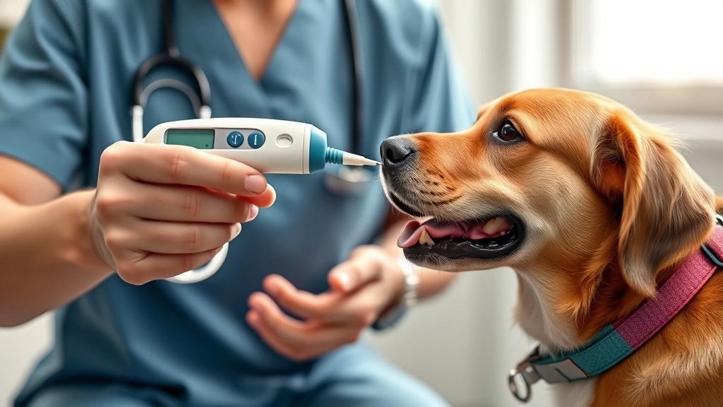 how can you tell if a dog has a temperature -
Photorealistic photo of a veterinarian using a digital thermometer to take a do