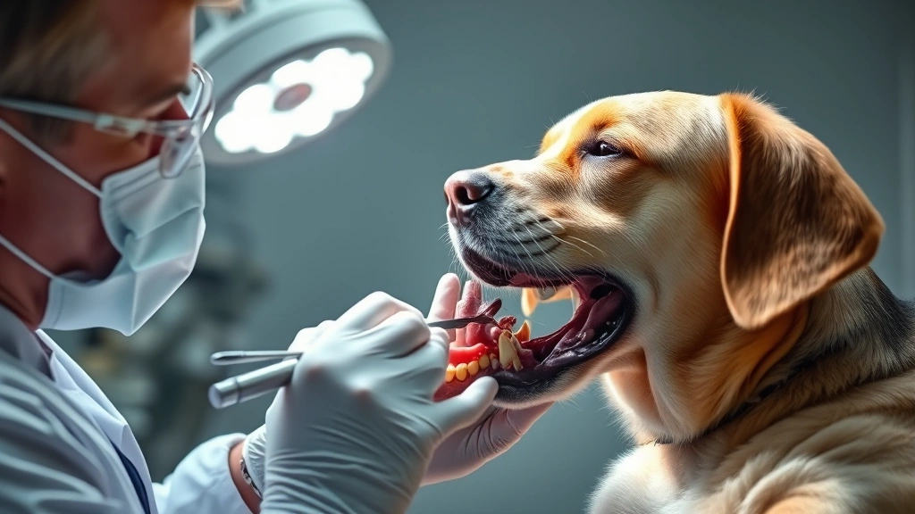 how clean is a dogs mouth -
Photorealistic image of a veterinarian performing a dental examination on a dog