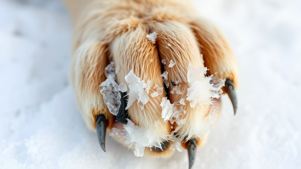 how cold is too cold for dogs -
A dog’s paw with visible frost or ice buildup between the toes

