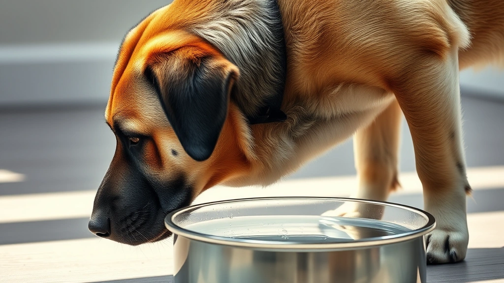 how do dogs drink water -
Photorealistic side-profile shot of a large breed dog drinking from a water bow