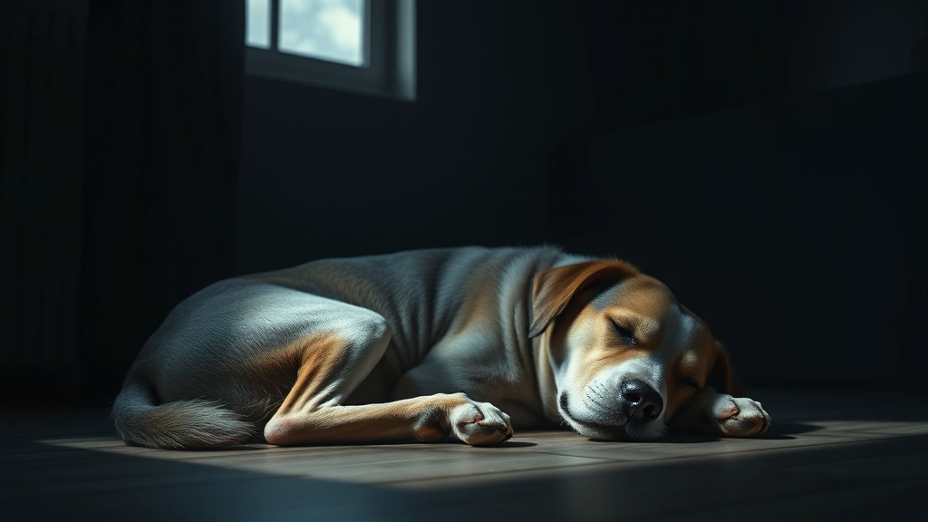 how do dogs get meningitis -
Photorealistic photograph of a sick dog resting in a dark, quiet room, showing 