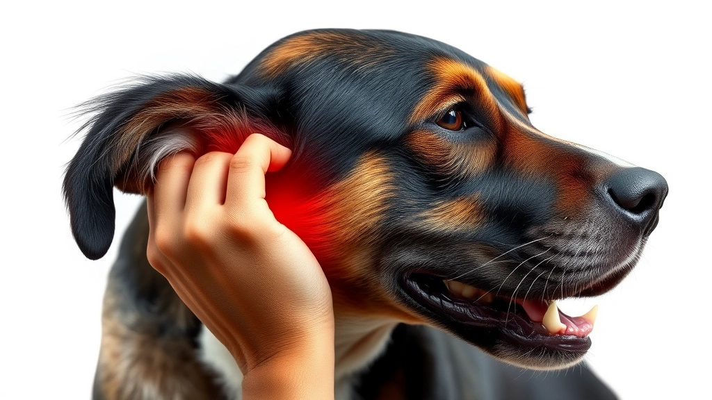 how do dogs get mites -
Photorealistic image of a dog scratching behind its ear with visible discomfort