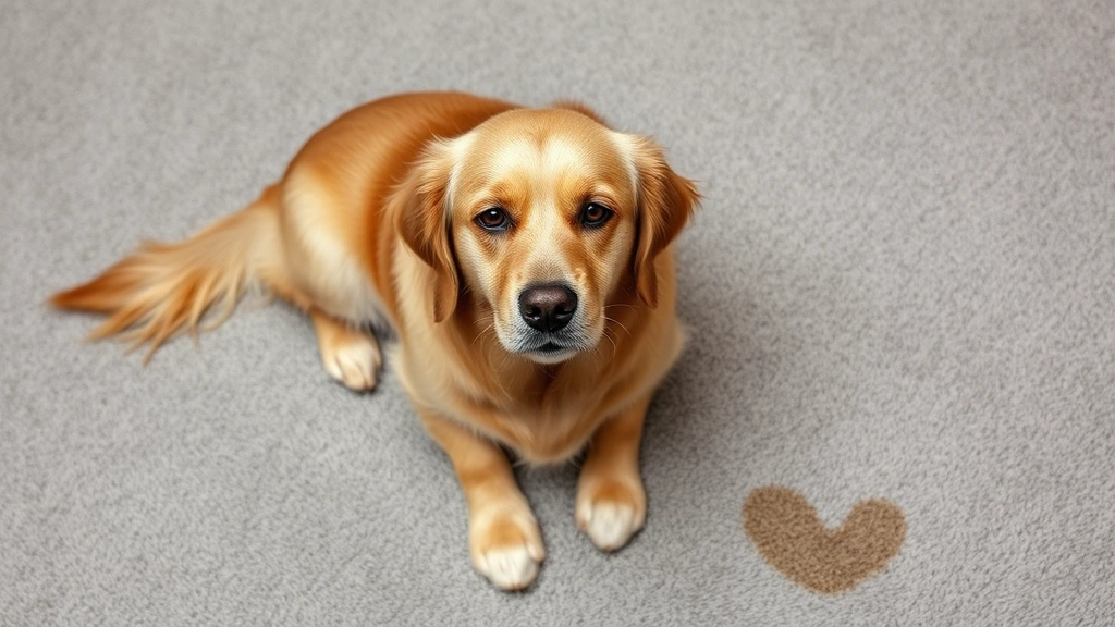 how do i clean dog vomit from carpet -
Photorealistic image of a golden retriever sitting on a light gray carpet looki
