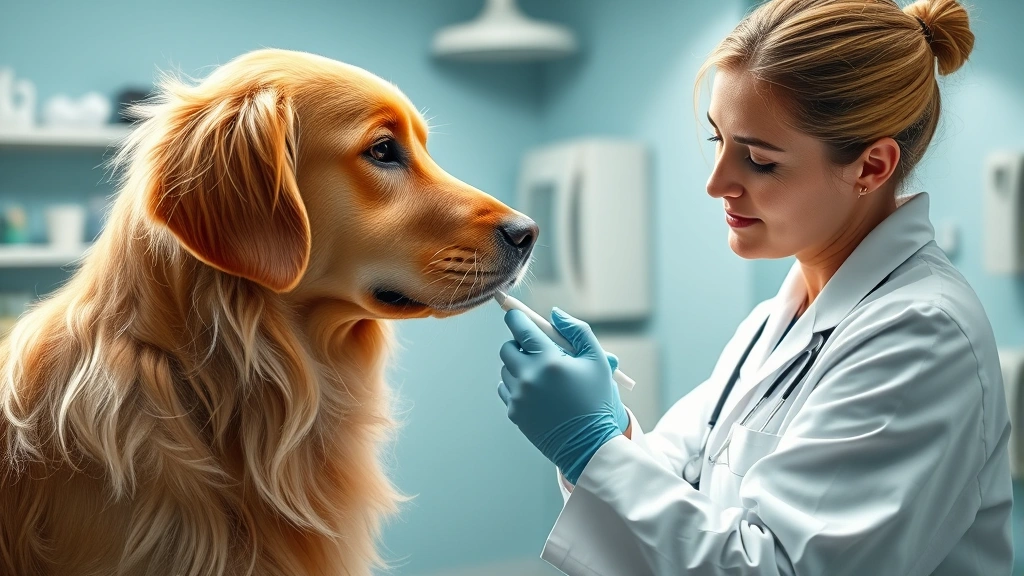 how do i get rid of dog mites -
Photorealistic image of a veterinarian examining a golden retriever’s ski