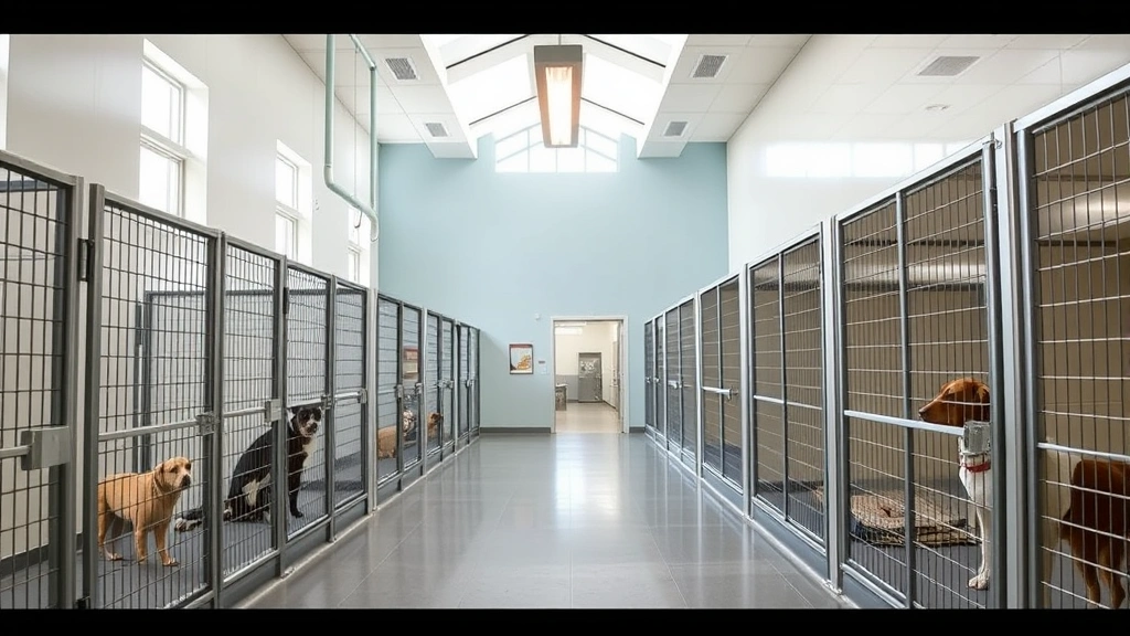 how do i surrender a dog -
Inside view of a modern, clean animal shelter facility with comfortable dog enc