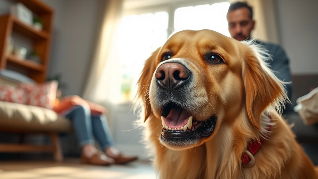 how do you do the heimlich maneuver on a dog -
Photorealistic image of a golden retriever choking with visible distress expres