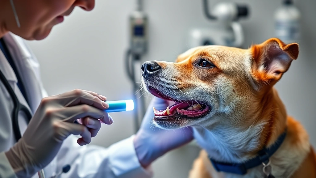 how do you do the heimlich maneuver on a dog -
Photorealistic image of a veterinarian examining a dog’s throat and mouth