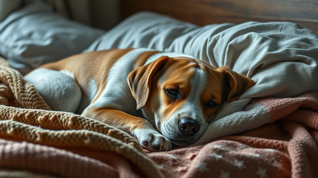 how do you know if your dog has a cold -
Photorealistic image of a sick dog resting on a cozy bed with blankets
