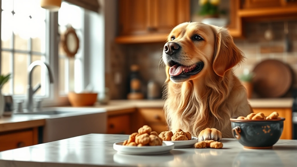 how do you say hot dog in spanish -
Photorealistic image of a happy golden retriever sitting in a kitchen looking a
