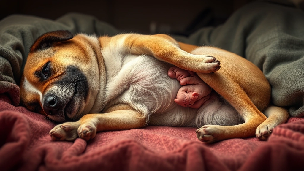 how do you tell if your dog is in labor -
Photorealistic image of a dog lying on her side during active labor
