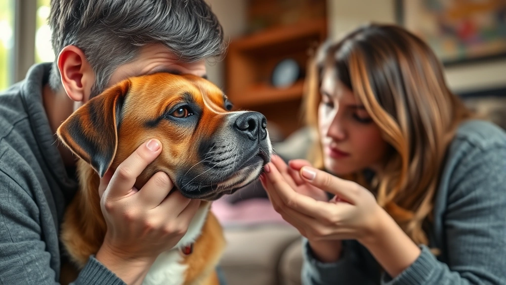 how fast can glaucoma kill a dog -
Photorealistic image of a concerned dog owner examining their dog’s face,