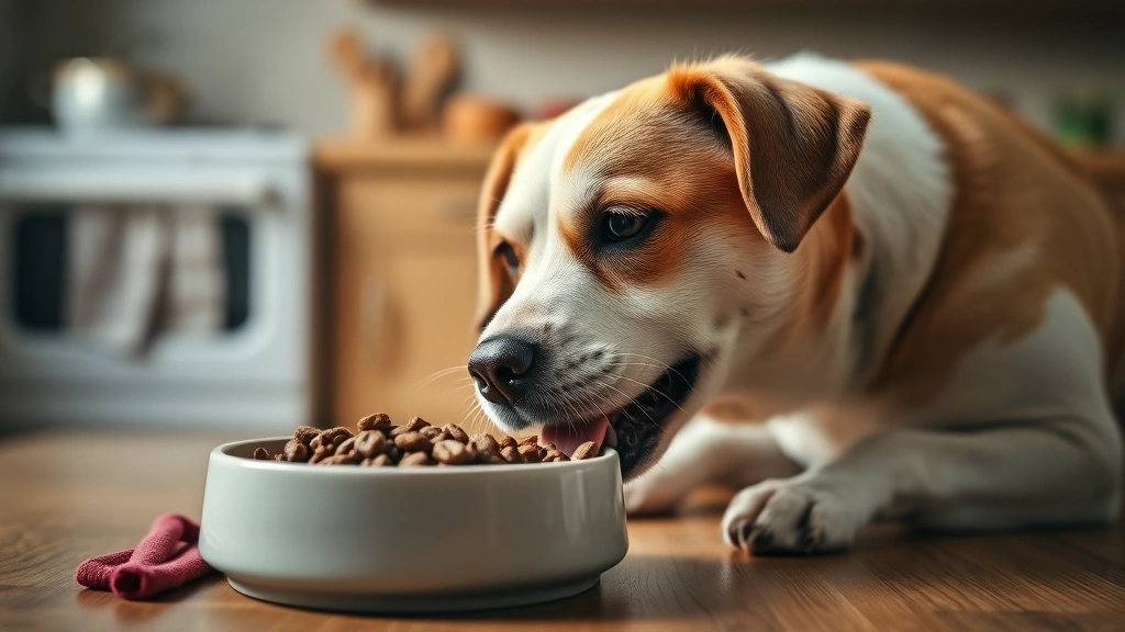 how long after a dog eats do they poop -
photorealistic close-up of a healthy dog eating kibble from a ceramic bowl, war