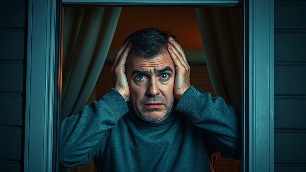 how long can a dog bark legally -
Photorealistic image of a frustrated neighbor covering ears at night through a 