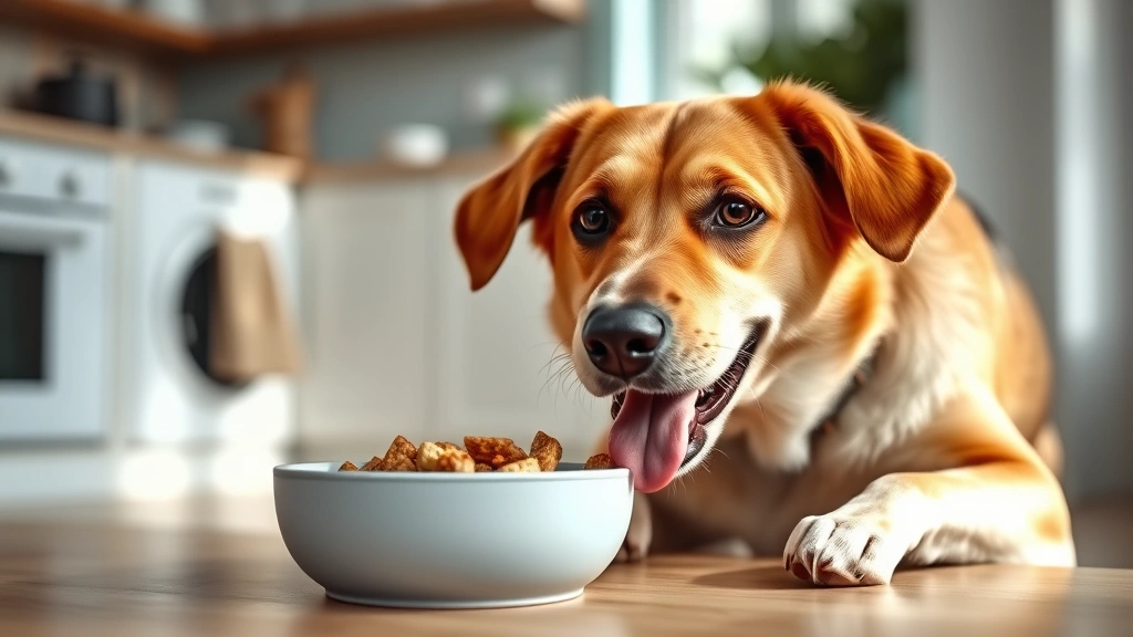 how long can a dog live on subcutaneous fluids -
Photorealistic image of a healthy dog eating nutritious food from a bowl, showi