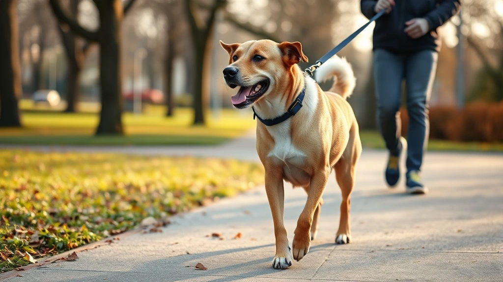 how long can a dog live with congestive heart failure -
Photorealistic image of a healthy senior dog enjoying a slow, gentle walk on a 