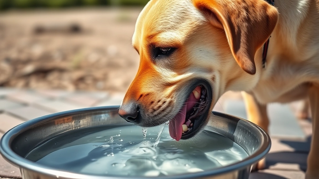 how long can a dog survive without water -
A happy labrador retriever drinking fresh water from a metal bowl outdoors on a
