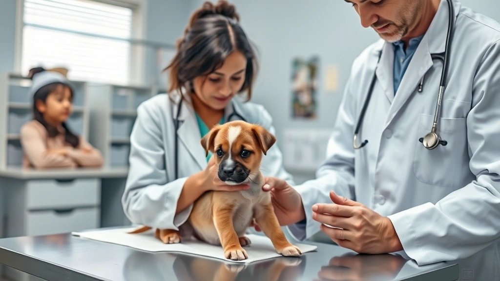 how long can dog go without food -
Photorealistic image of a veterinarian in a white coat examining a small puppy 