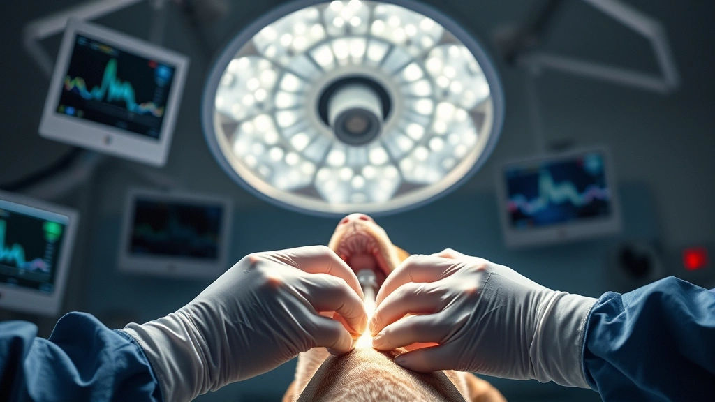 how long does it take to spay a dog -
Photorealistic image of a veterinary surgeon’s hands performing a spay pr