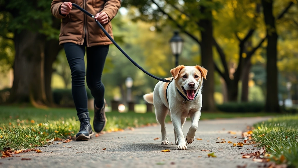 how long does it take to spay a dog -
Photorealistic image of a female dog walking slowly on a leash with an owner in