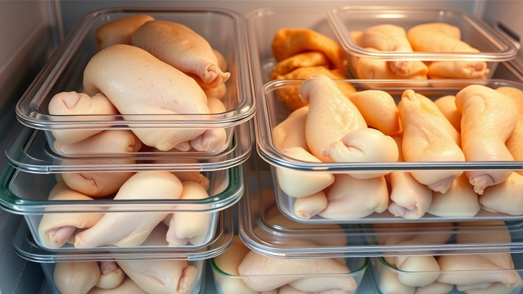 how long to boil chicken for dog -
Photorealistic image of boiled chicken portions stored in clear glass container